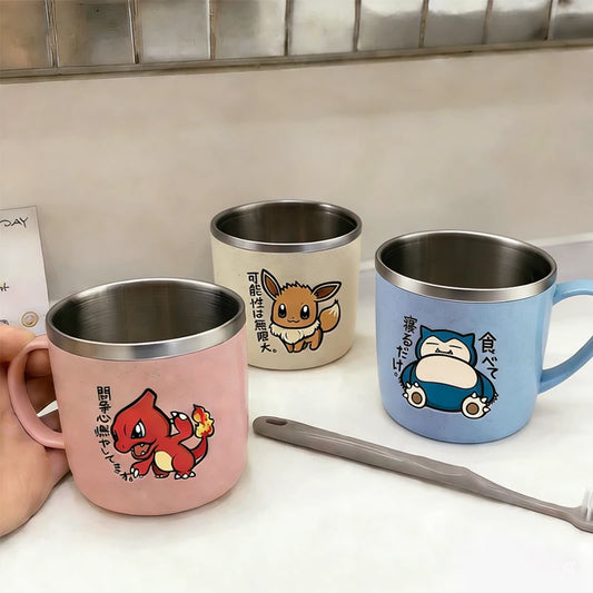 Taza de Acero Inoxidable Pokémon – Vaso de dibujos animados de Pikachu, Snorlax y Eevee