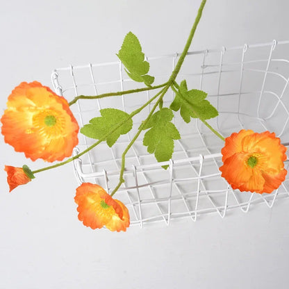 4 cabezas de amapolas artificiales – Ramo floral sintético de seda para arreglos de boda nupciales, decoración de fiestas, decoración de jardines y exhibiciones al aire libre