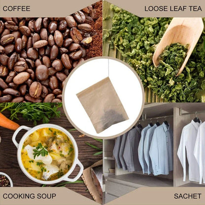 100pcs Empty Tea Bags with Drawstring – Disposable Filter Bags for Loose Leaf Tea, Coffee Beans, Herbal Powder & Spices, Biodegradable Paper Tea Strainer Bags for Home Brewing