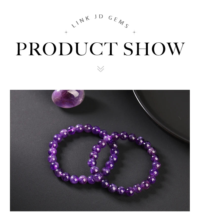 Bracelet en perles d'améthyste naturelle – Bracelet extensible en cristal véritable pour hommes et femmes, bijou de méditation yoga et accessoire de mode