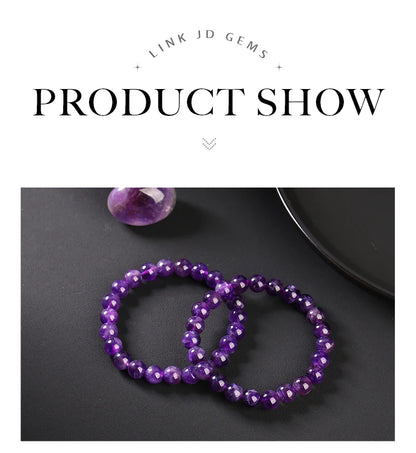 Bracelet en perles d'améthyste naturelle – Bracelet extensible en cristal véritable pour hommes et femmes, bijou de méditation yoga et accessoire de mode