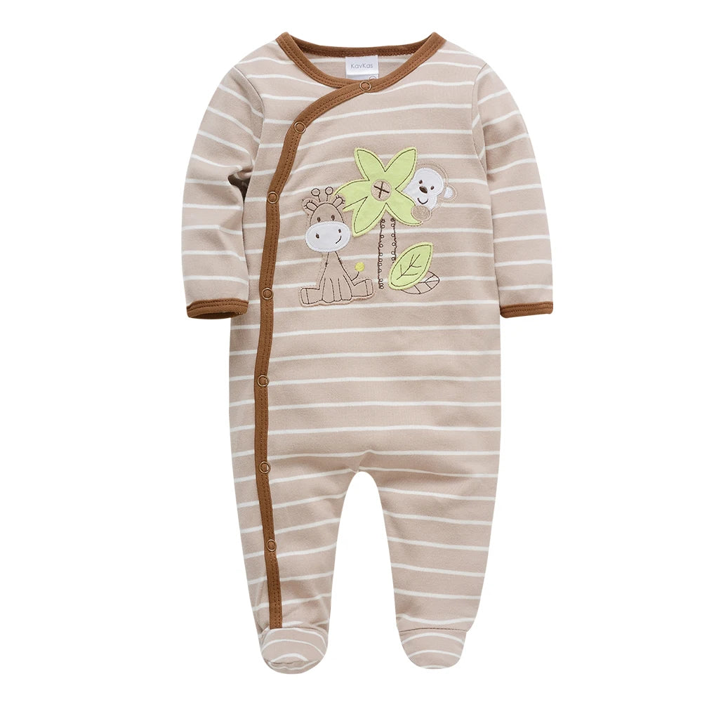 Spring Baby Boy Cotton Romper – Blue Bear Print Knit Jumpsuit & Newborn Overalls Pajamas, Soft Casual Outfit for Infants & Toddlers