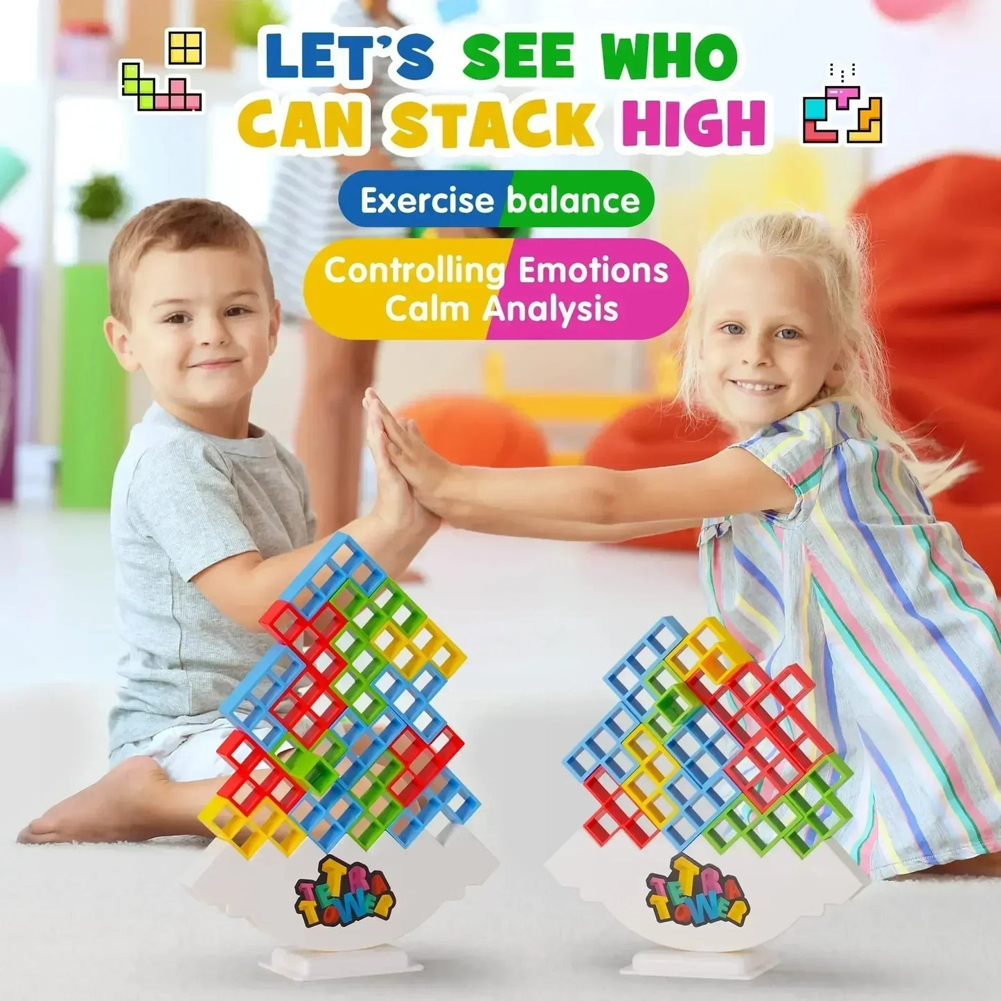 Juego de equilibrio y apilamiento Tetra Tower – Divertido juego de mesa de construcción de puzles para niños y adultos, desafío de apilamiento estratégico, actividad para noche de juegos en familia y regalo interactivo en equipo