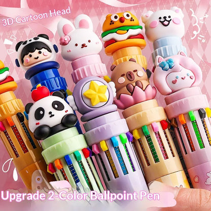 10/12-Color Kawaii Capybara Ballpoint Pen – Cute Cartoon Multicolor Writing Pen for Notes, Drawing, School Supplies & Student Gifts