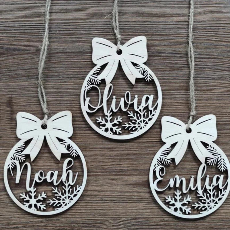 Personalized Wooden Christmas Tree Ornament – Custom Name Hanging Bauble Holiday Decoration Gift