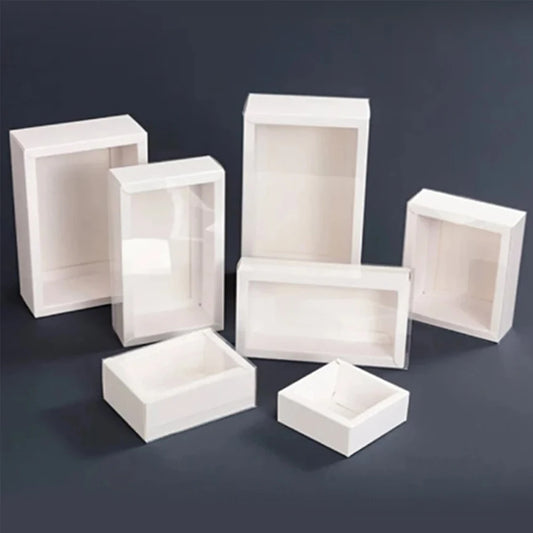 10 Cajas de regalo extraíbles de papel kraft con ventana transparente para joyas, regalos, bodas, cumpleaños y embalaje comercial