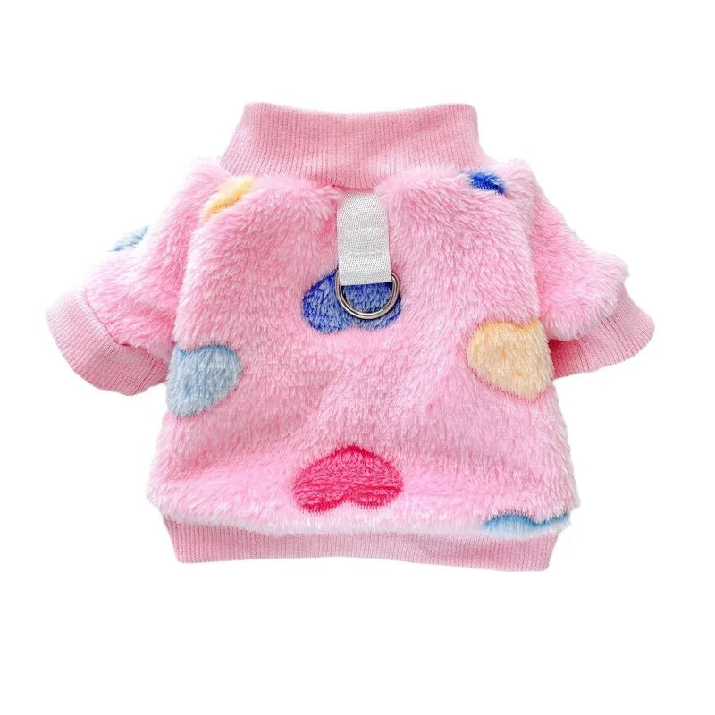 Super Soft Winter Dog Jacket – Warm Fleece Pet Coat with Heart Print for Cold Weather, Cozy Holiday Clothing for Dogs & Puppies