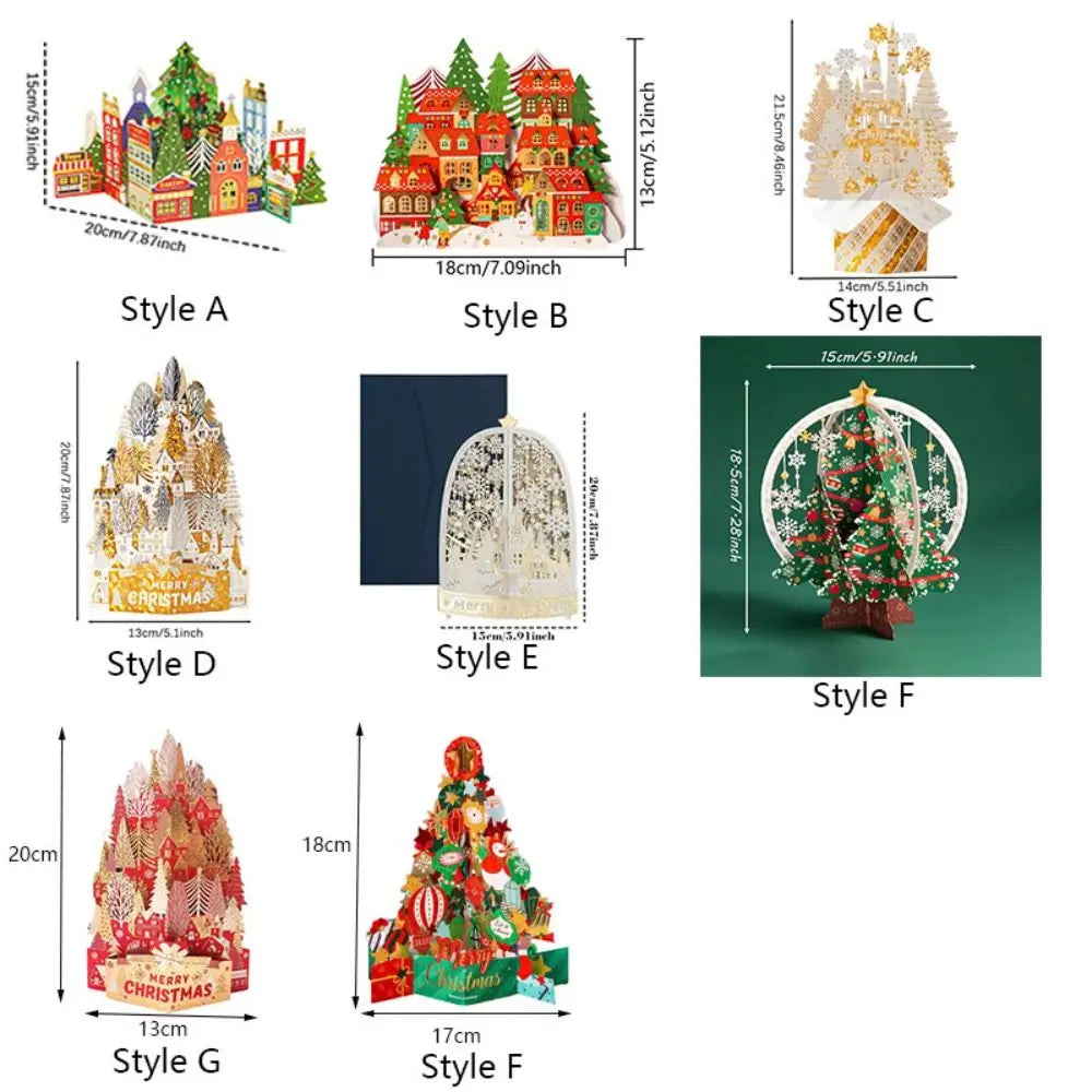 3D Christmas Greeting Card – Hot Stamped Laser Engraved Pop-Up Paper Card for Xmas, New Year, Thank You & Friends