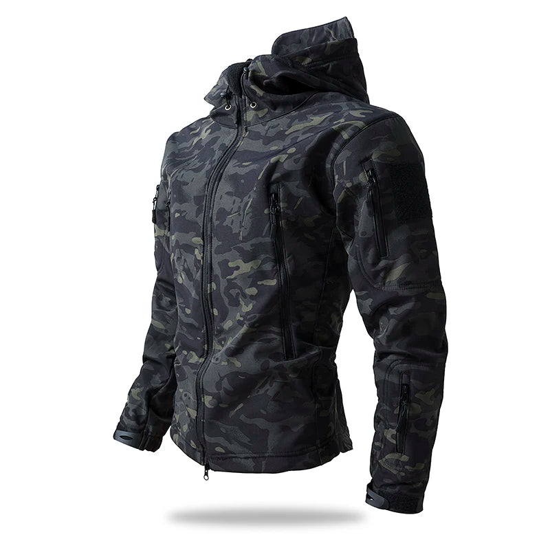 Lurker Men’s Soft Shell Tactical Jacket – Waterproof Fleece-Lined Hooded Coat, Camouflage Outdoor Outerwear for Autumn & Hunting