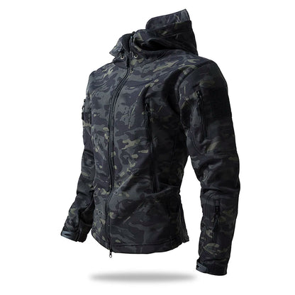 Lurker Men’s Soft Shell Tactical Jacket – Waterproof Fleece-Lined Hooded Coat, Camouflage Outdoor Outerwear for Autumn & Hunting