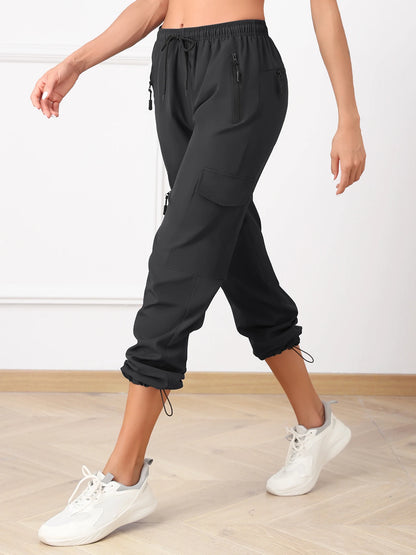 Women's Quick-Dry Hiking Cargo Pants – Water-Resistant Lightweight Trousers with Elastic Waist & Zip Pockets for Travel, Work & Running