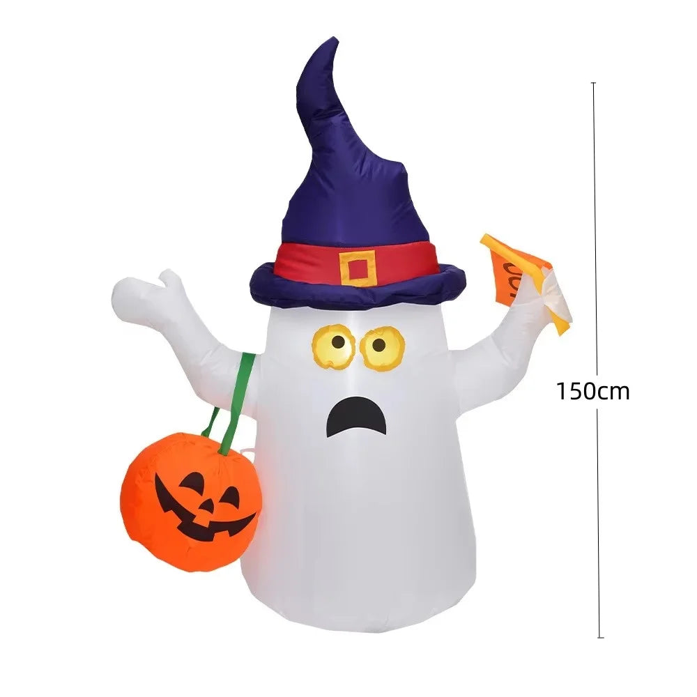 2.4M Large Halloween Inflatable Ghost Decoration – Ghost Holding Pumpkin Street Sign, Trick or Treat Yard & Party Decor