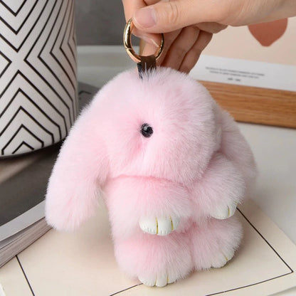 ZAKOL 15CM Fluffy Rabbit Fur Pompon Keychain – Soft Cute Bunny Plush Key Ring & Bag Charm, Adorable Gift Accessory for Girls