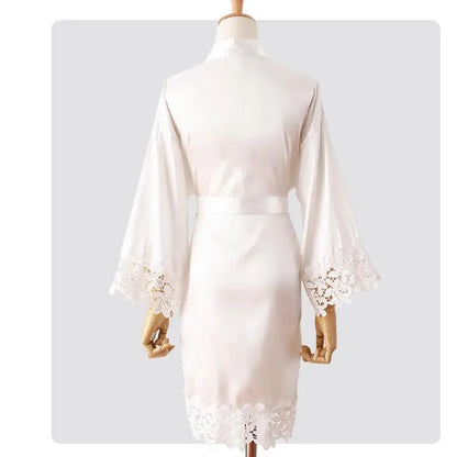 Women’s Summer Lace Kimono Robe – Bride & Bridesmaid Wedding Sleepwear Embroidered Bathrobe Night Dress