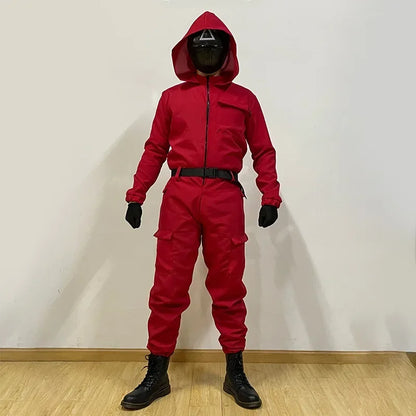 Hot Halloween Anime Cosplay Costume – Red Sportswear Squid Game Inspired Set with Mask & Accessories for Party Performance & Holiday Gift