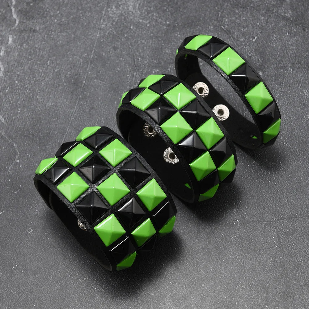 3-Piece Leather Bracelet Set – Wide Rivet Studded Wristbands for Men & Women | Vintage Punk Fashion Jewelry Gift