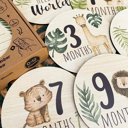7PCS Newborn Milestone Wooden Cards – Baby Monthly Growth Announcement Props, Baby Shower Gift for Boys & Girls, Pregnancy Photography Accessories for First Year Memories & Photo Sessions