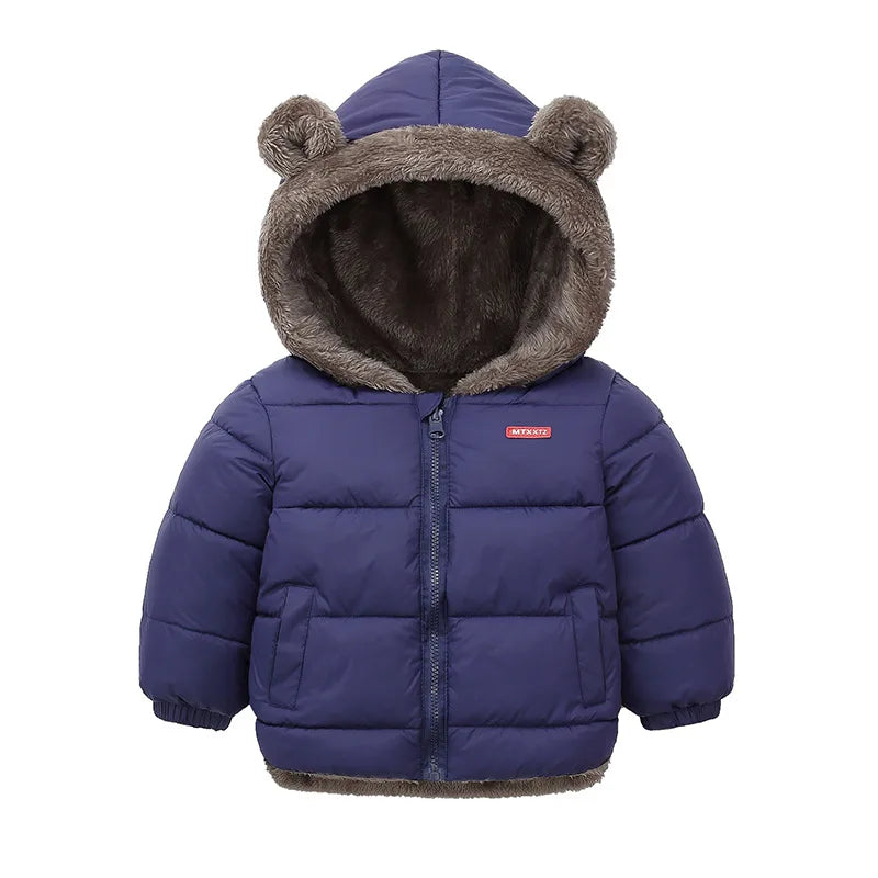 Kids’ Thick Hooded Winter Jacket – Zip-Up Cotton-Padded Plush Coat for Boys, Girls & Toddlers, Warm Autumn & Winter Outerwear