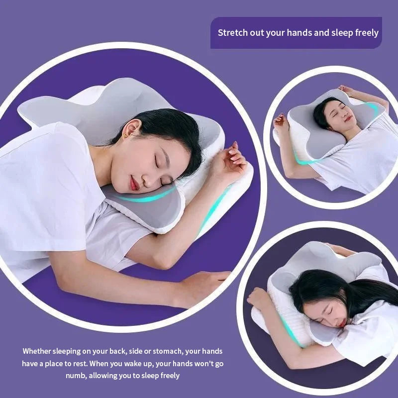 Oreiller en mousse à mémoire de forme rafraîchissant pour l'été – Oreiller cervical à rebond lent, oreiller ergonomique papillon pour le sommeil, coussin orthopédique respirant pour un repos confortable et un soutien du cou