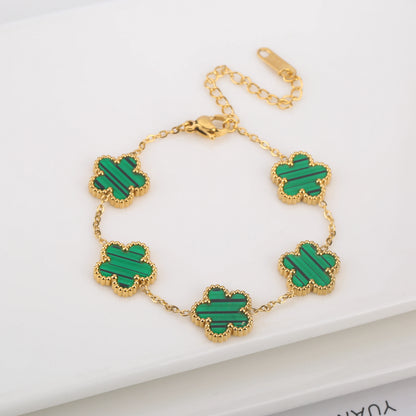 Stainless Steel Five Leaf Flower Clover Bracelet for Women Girls Adjustable Laser Petal Classic Brand Jewelry Gift