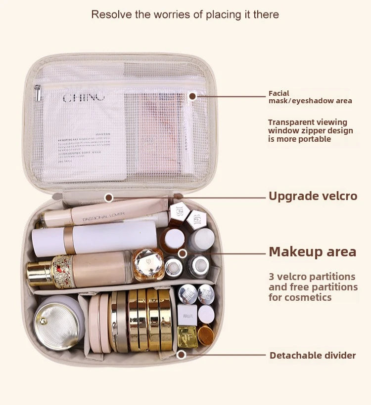 Bolsa de cosméticos de gran capacidad para mujer – Organizador de maquillaje de lujo portátil, neceser de viaje para productos esenciales de belleza, cuidado de la piel, cosméticos y accesorios personales