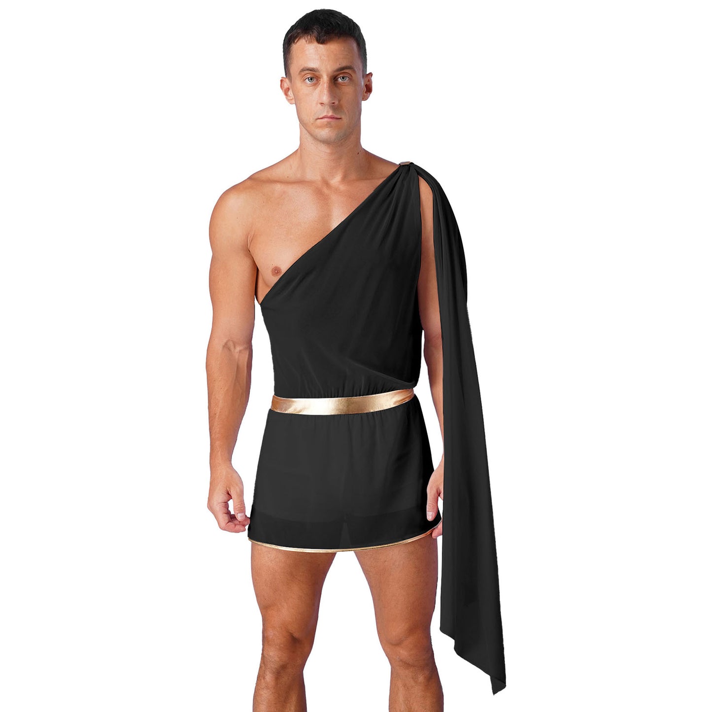 Men’s Ancient Greek & Egyptian Pharaoh Cosplay Costume – Metallic Shiny Toga Robe with Sleeves for Halloween & Roleplay