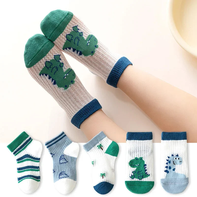 5 pares de calcetines de algodón de malla transpirables de verano suaves para niños y niñas de 1 a 12 años
