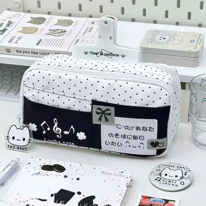 Trousse à crayons Chat à pois – Sac à stylos mignon grande capacité multi-couches, Organisateur de papeterie élégant pour l'école, le bureau et l'utilisation quotidienne