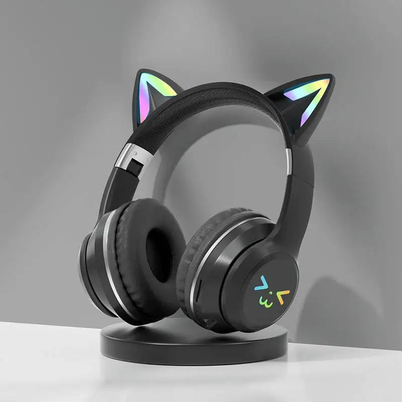 Gradient RGB Cat Ear Wireless Bluetooth Headphones – Cute Stereo Music Gaming Headset with Microphone for Girls & Kids, Fun Gift for Children