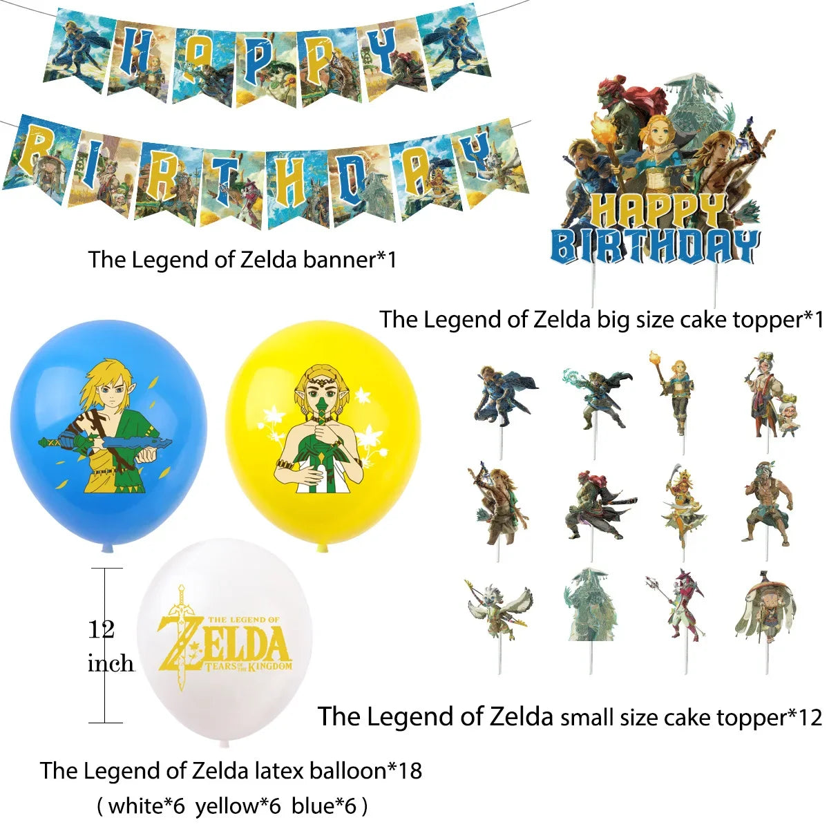 The Legend of Zelda Party Decorations – Birthday Balloons Set (Latex & Foil) Theme Event Cake & Party Supplies