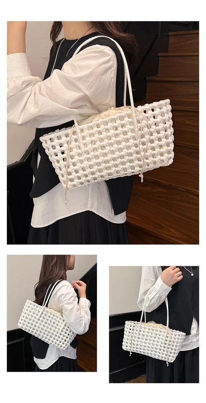 Bolso Cesta de Paja Tejido a Mano para Mujer – Bolso de Hombro de Ratán, Bolso de Playa de Verano para Mujer, Cartera de Viaje de Diseño para Compras, Vacaciones y Salidas Casuales
