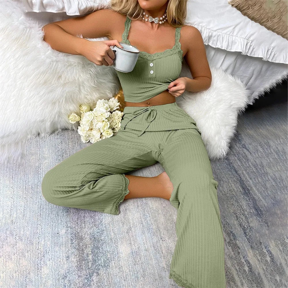 Ensemble de pyjama d'automne pour femme – Haut et pantalon 2 pièces à manches longues, pyjama et tenue de détente doux et confortable