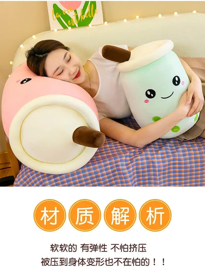 Giant Bubble Tea Plush Pillow – 22–70cm Squishy Milk Tea Boba Stuffed Toy Fruit Drink Bottle Decor Gift