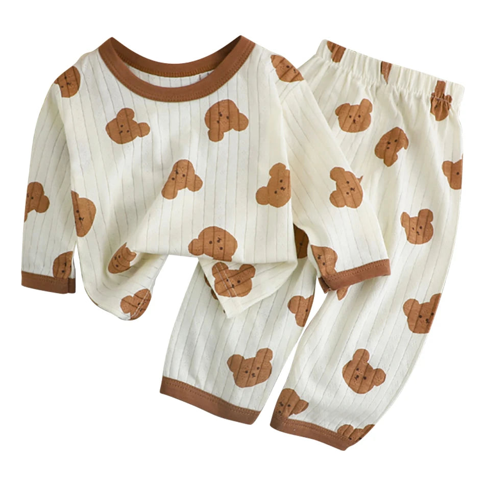 Conjunto de Pijama de Algodón para Niños – Pijama de Manga Larga y Pantalones para Verano en Casa y Habitaciones con Aire Acondicionado