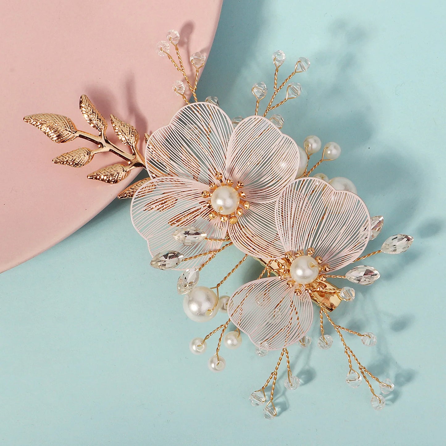 Vintage Gold Floral Bridal Headband with Pearls – Fairy Wedding Tiara for Brides, Prom & Special Occasions