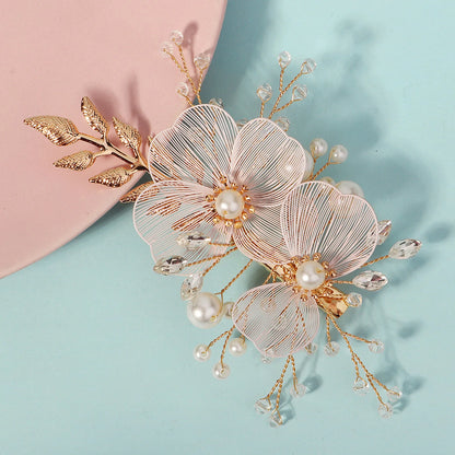 Vintage Gold Floral Bridal Headband with Pearls – Fairy Wedding Tiara for Brides, Prom & Special Occasions