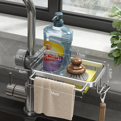 Aluminum Sink Caddy Sponge Holder Faucet Storage Rack Soap Drain Organizer for Kitchen & Bathroom