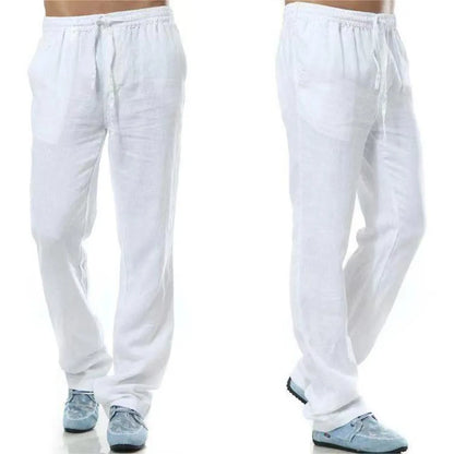 Men's Cotton Linen Pants – Breathable Solid-Color Trousers with Back Pocket, Casual Fitness & Streetwear Pants for Autumn