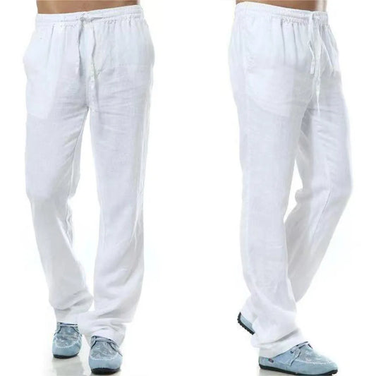 Men's Cotton Linen Pants – Breathable Solid-Color Trousers with Back Pocket, Casual Fitness & Streetwear Pants for Autumn