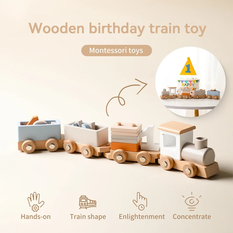Juguete de Tren de Madera Montessori – Carrito Educativo para Bebés con Bloques Numéricos, Juguete de Madera para el Aprendizaje Temprano, Regalo de Actividad de Aprendizaje Preescolar para Niños Pequeños