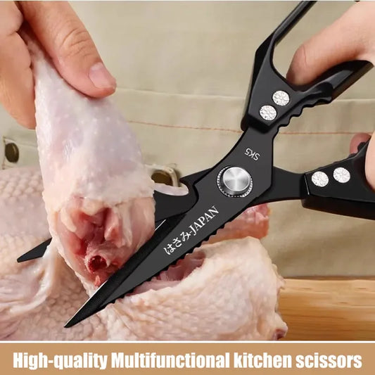 Tijeras de Cocina Multifunción – Tijeras de Uso Rudo para Alimentos con Cortahuesos, Raspador de Escamas de Pescado y Abrebotellas