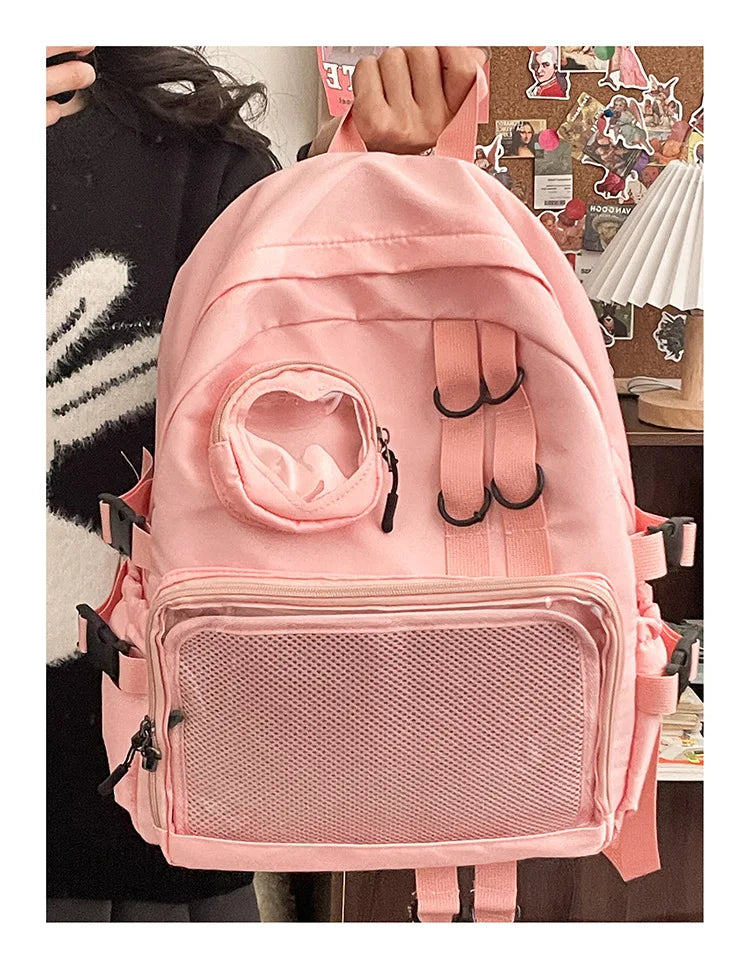 Mochila Ita Kawaii Estilo Collage – Mochila Escolar Transparente con Bolsillo en Forma de Corazón para Adolescentes, Mochila de Moda Japonesa JK, Mochila para Laptop para Mujeres, Bolso de Hombro para Estudiantes Estilo Harajuku 2024