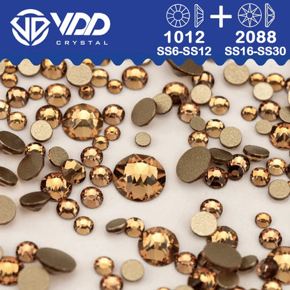 VDD Piedras Preciosas de Cristal Doradas de Fondo Plano – 2088 Cristales de Strass para Arte de Uñas, Manualidades y Decoraciones DIY