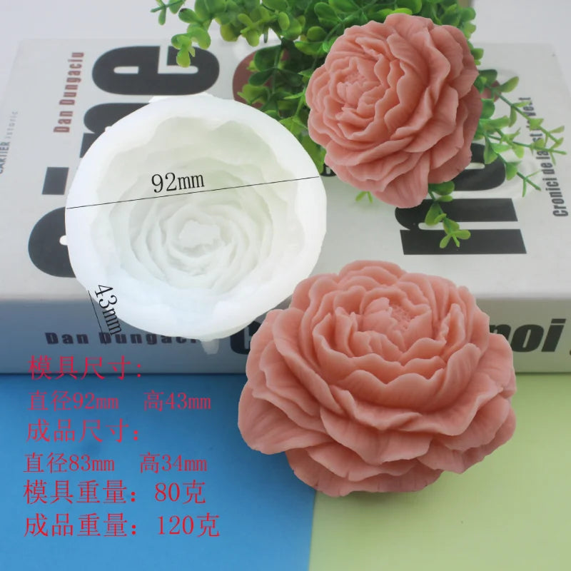 Molde de silicona grande de peonía para velas – Molde floral de rosa 3D para hacer velas, jabón, resina, yeso, hornear pasteles y manualidades de decoración del hogar