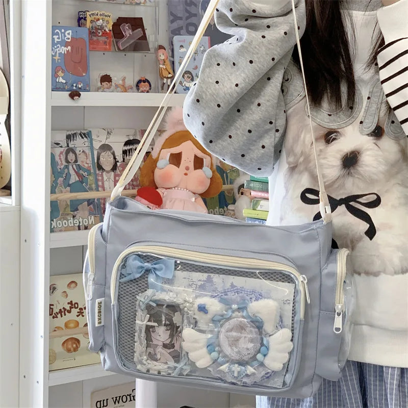 Bolso bandolera transparente de moda – Bolso de hombro Ita de gran capacidad para niñas, bolso mensajero de estilo escolar a la moda, bolso Kawaii versátil para uso diario y accesorios
