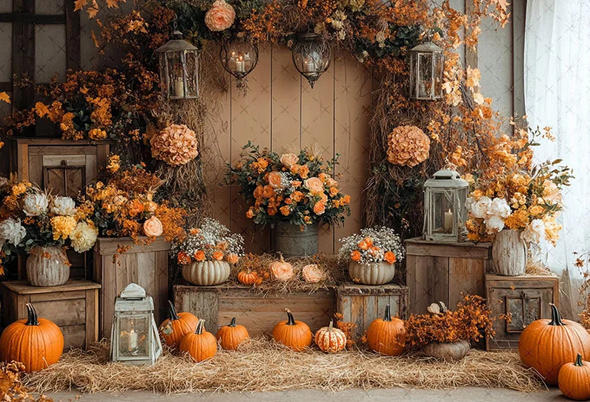 Mehofond Fall Autumn Harvest Photography Backdrop – Rustic Barn Hay & Pumpkin Background for Kids’ Birthday, Portrait, Photo Studio & Party Decor