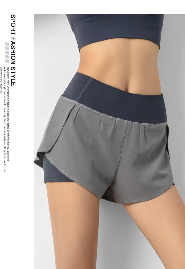Women’s Sport Running Shorts Double Layer Yoga Gym Fitness Jogging Training Summer Short Pants