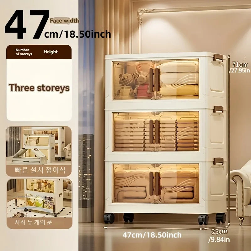 Caja de almacenamiento plegable con puerta transparente – Organizador grande y duradero para ropa, libros, juguetes y almacenamiento en el hogar