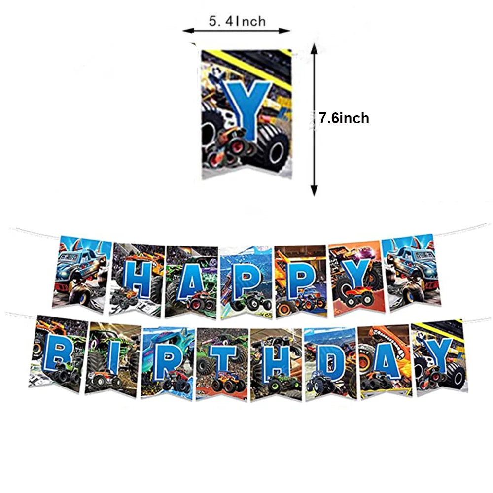 Monster Truck Birthday Party Supplies – Disposable Plates, Napkins, Banner & Tablecloth for Kids' Boys' 2nd Birthday Decorations