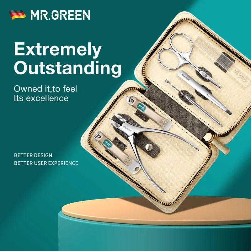 MR.GREEN Stainless Steel Manicure & Pedicure Grooming Kit – Nail Clipper Set with Travel Case for Men & Women